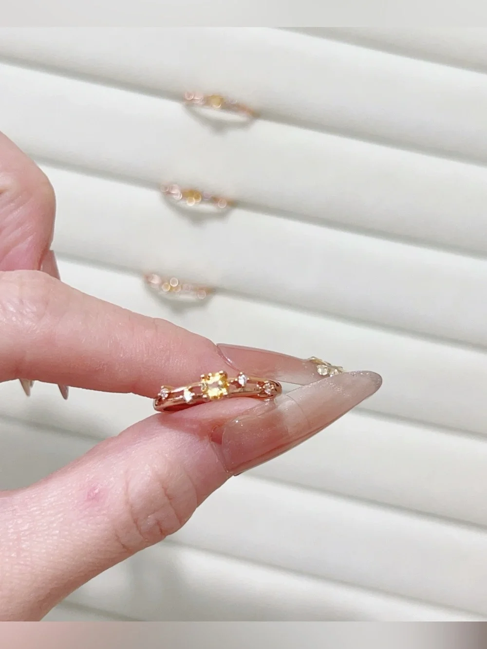 Natural Faceted Citrine Ring | Silver Plated champagne Adjustable Open Ring